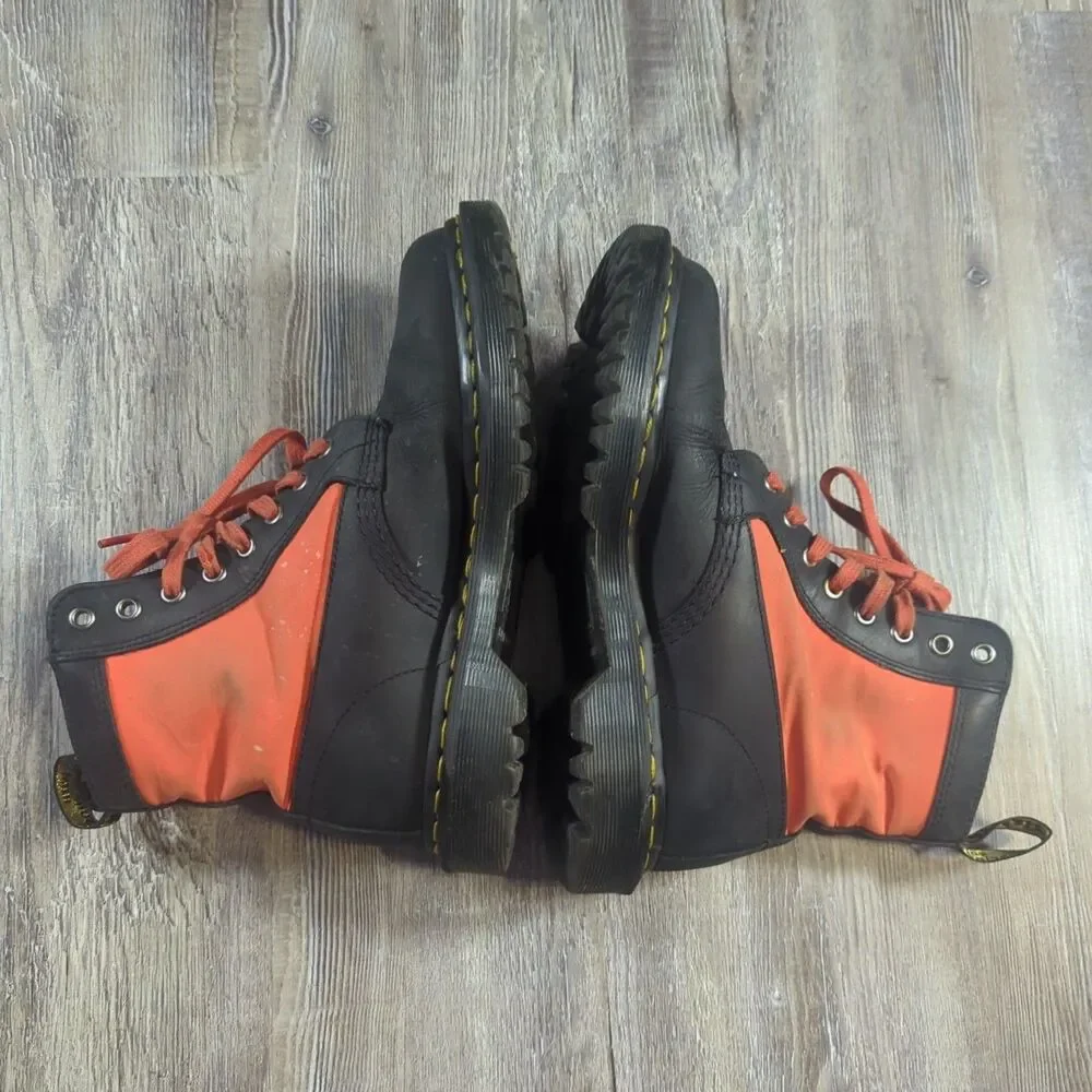 Dr. Martens 1460 Panel Made in England Leather Lace Up Boots Black Orange Mens 6